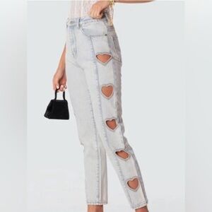 EDIKTED Y2K High Rise Heart Cut Out Jeans